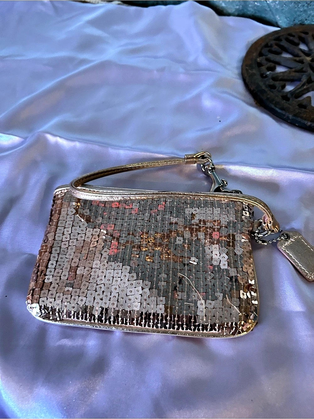 Coach Sequin Wristlet in Gold & Pink